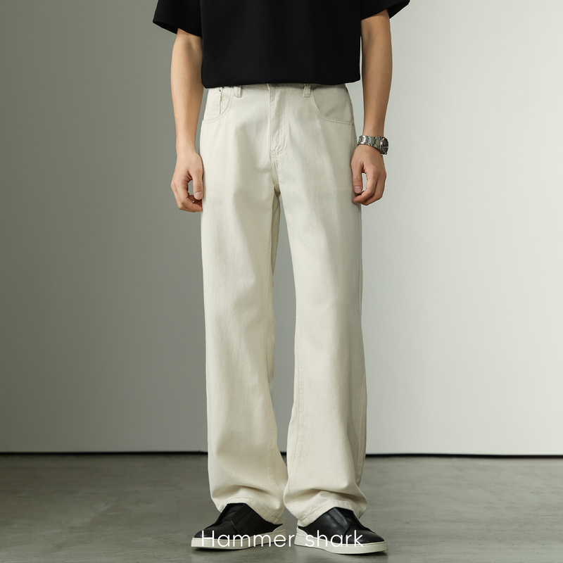 【Linen Blend】Old Money Style Men's Jeans for Commuting, Versatile Wide-Leg Straight Pants for Men Hammer Shark