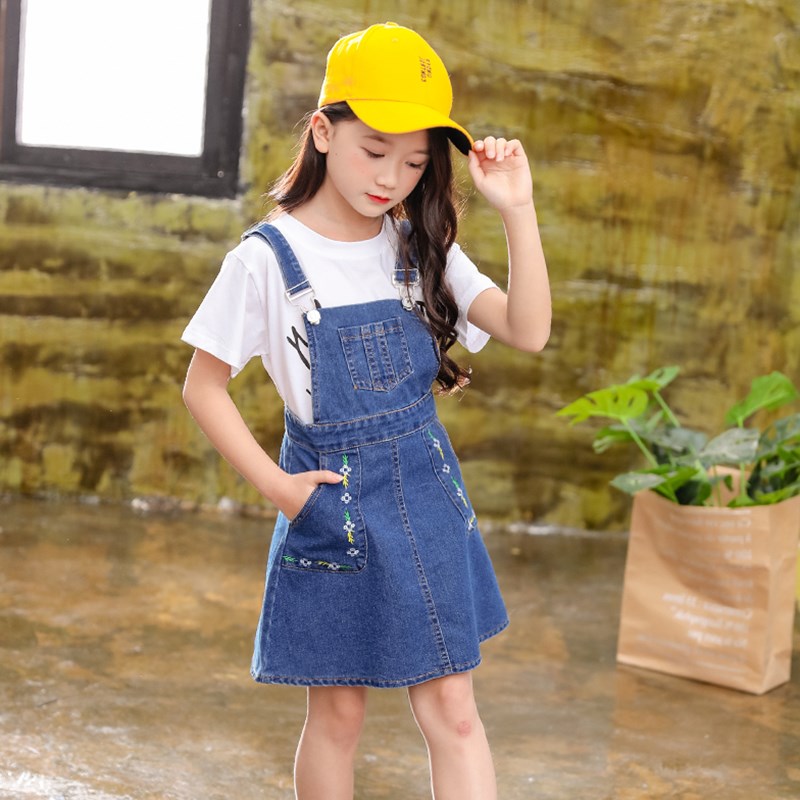 Trẻ em của chiếc váy cô gái kẹt denim váy 2018 mùa hè váy mới phiên bản Hàn Quốc của bộ đồ không khí dành cho trẻ em trong triều váy trẻ em lớn của