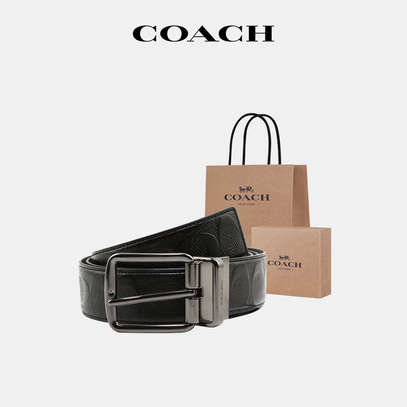 [in Stock in China] Coach/Coach Men's Wide Double-Sided Belt Classic Business Pin Buckle Leather Belt Gift Box Set