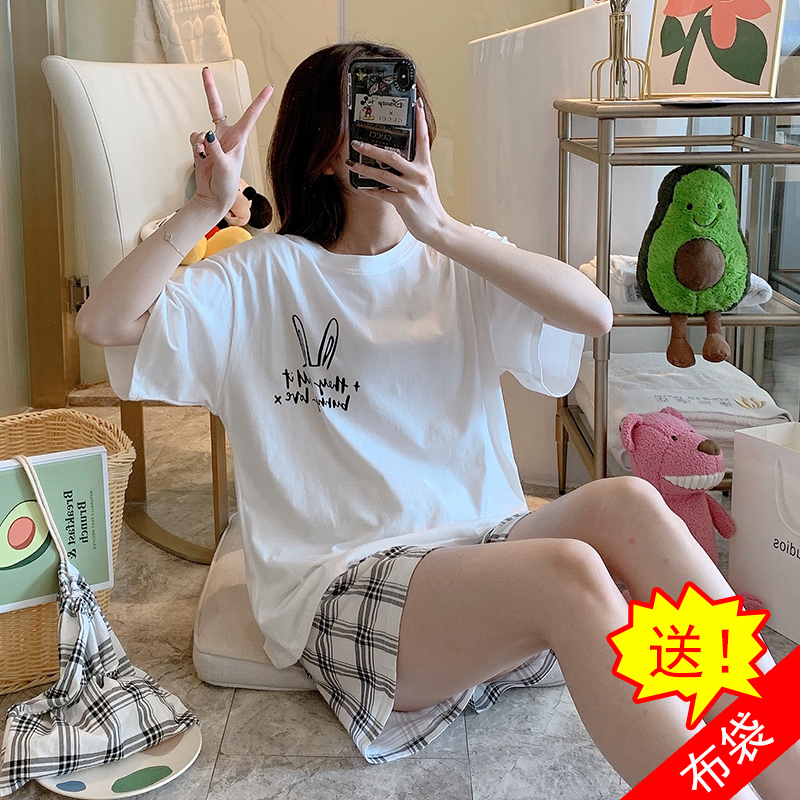 Bộ đồ ngủ nữ mùa hè bông sinh viên sleeveth ngắn Hàn Quốc phiên bản dễ thương của Nhật Bản hai mảnh bộ bông nhà quần áo mùa hè.