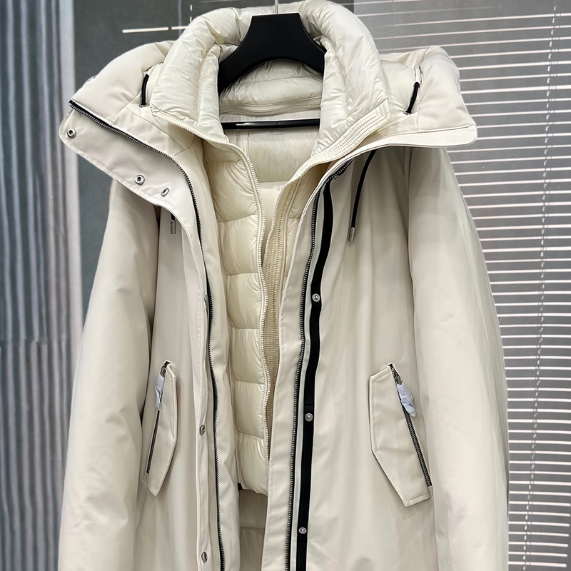 90% White Duck down m Brand Hooded Loose Waterproof Outdoor Softshell Thickened Parka Mid-Length Two-In-One down Jacket for Women