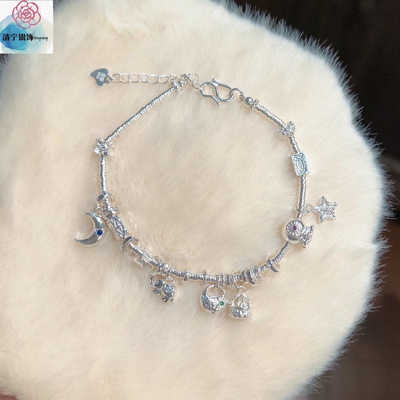 Instantly White Pure Silver 999 Coiled Bracelet for Women, Small Fat Lucky Gourd, Wealth-Attracting, Trendy Silver Jewelry, Chinese Style, Gift.