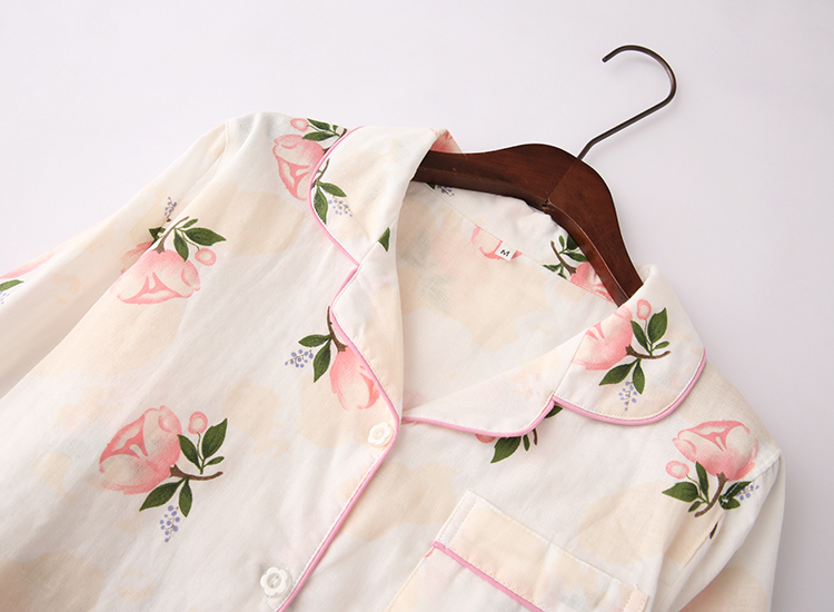 Mùa xuân và mùa thu mỏng gạc đôi cotton Nhật Bản thanh lịch dài tay cho nữ bộ đồ ngủ bằng vải cotton do bo nu dep