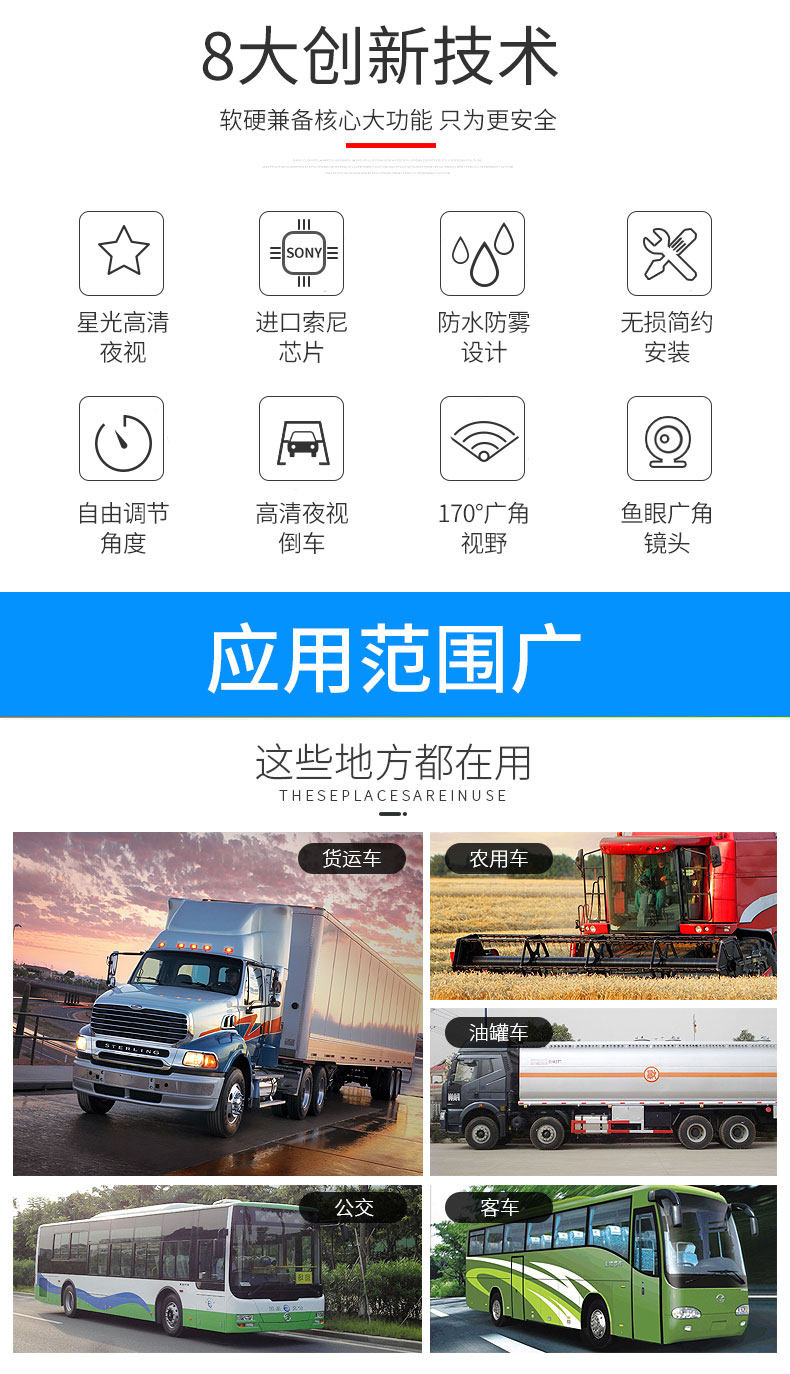 Инфракрасная камера 工厂直销高清监控摄像机广角倒车红外夜视4灯汽车外挂av接口探头