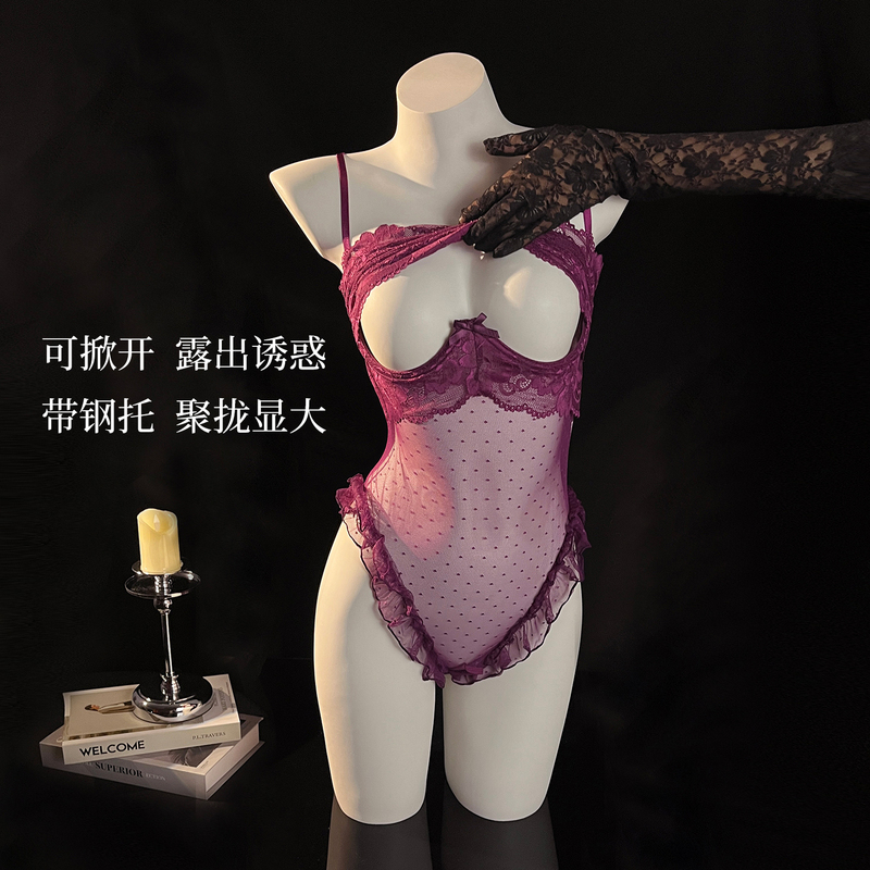 Ms. Rose Can Be Opened! Lace Revealing Chest, Showing Off Belly, Women's Qq Lingerie, Fun and Abstinent Style, Plus-Size Bodysuit