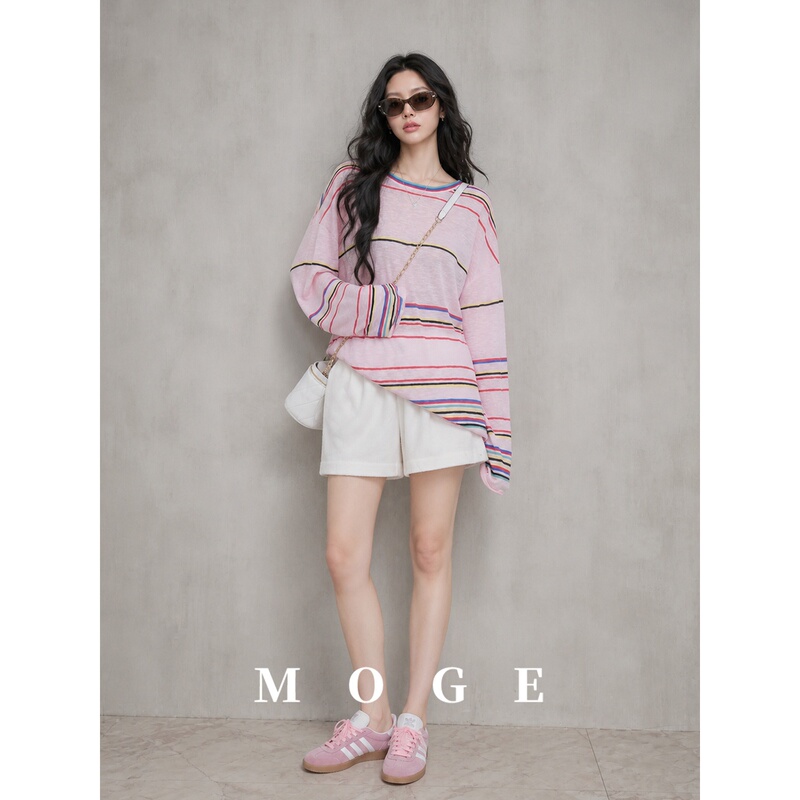 Colorful Striped Round-Neck Long-Sleeve Knit Sweater 2026 Autumn Korean Style Super Stylish Casual Youthful New Fashion Top