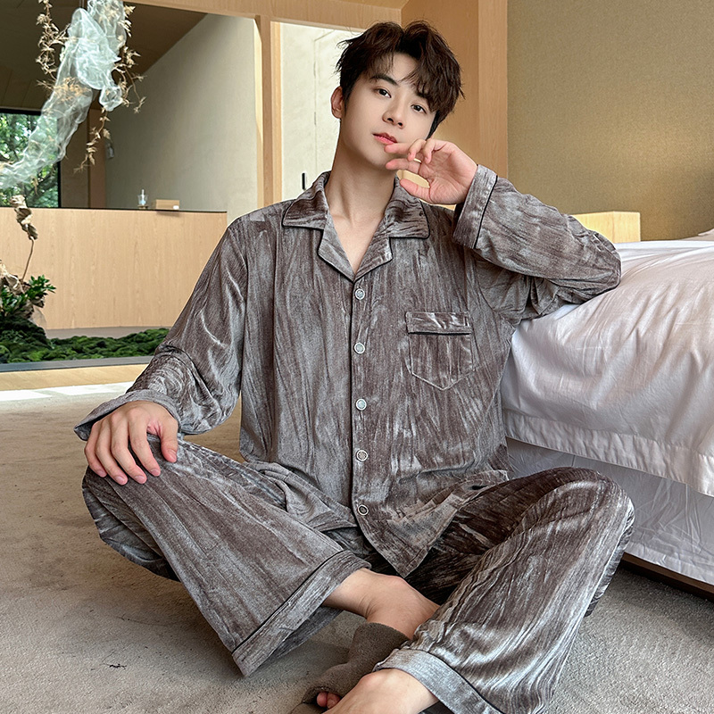 Men's Pajamas for Autumn and Winter, Gold Velvet, Thin Velvet, High-End Casual, Youth Winter Home Wear Set, Can Be Worn Outside