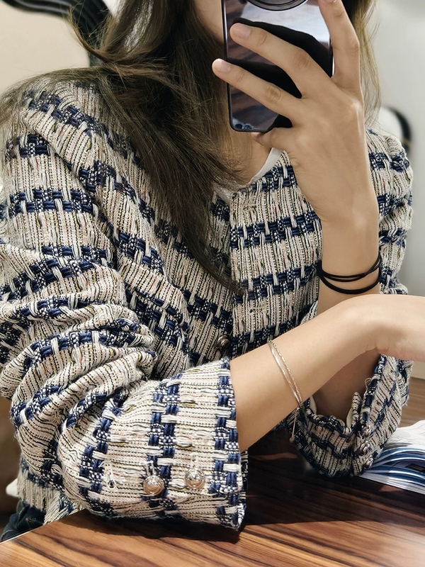 Meiyang【In Stock】Starry Night Chanel-Style Jacket Wool Blend Textured Short Jacket