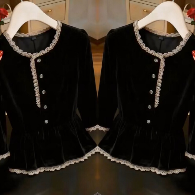 High-End, Super Stylish and Elegant Velvet Blouse, 2026 Autumn New Model, Elegant and Refined, Slimming Long-Sleeve Top