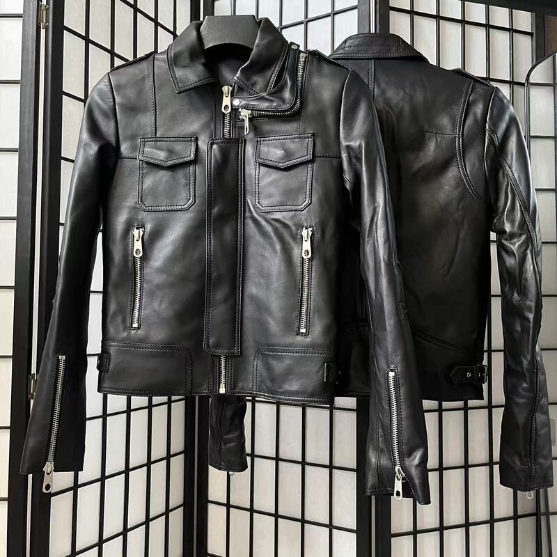 【Exclusive In-Stock】Xiaoxiaoyu Independent Brand Silver Zipper Leather Jacket, First-Layer Lambskin, Multi-Zip Skinny Style 【Exclusive In-Stock】Xiaoxiaoyu Independent Brand Silver Zipper Leather Jacket, First-Layer Lambskin, Multi-Zip Skinny Style