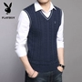 Playboy mùa thu đông ấm áp áo len nam vest cotton không tay áo len thanh niên áo len vest Hàn Quốc phiên bản thủy triều áo ba lỗ tập gym nam