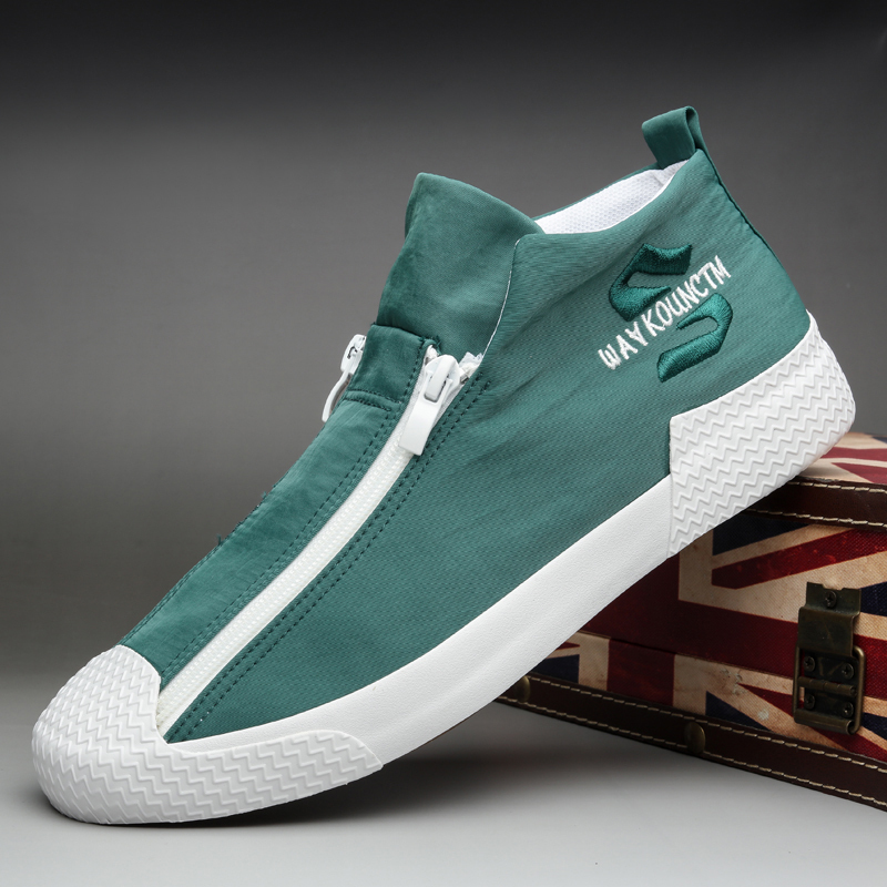 2026 Summer New High-Top Canvas Shoes for Men, Slip-On Zipper Casual Shoes, Soft-Soled Breathable Sneakers for Men