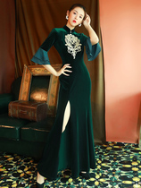 Velvet cheongsam 2020 New temperament long female retro Chinese style improved daily life dress autumn