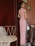 Розовое летнее ципао, легкое элитное ретро элегантное длинное платье, светлый стиль
