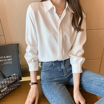 White shirt women's 2021 new autumn thin design feeling small long sleeve retro Hong Kong style professional chiffon shirt