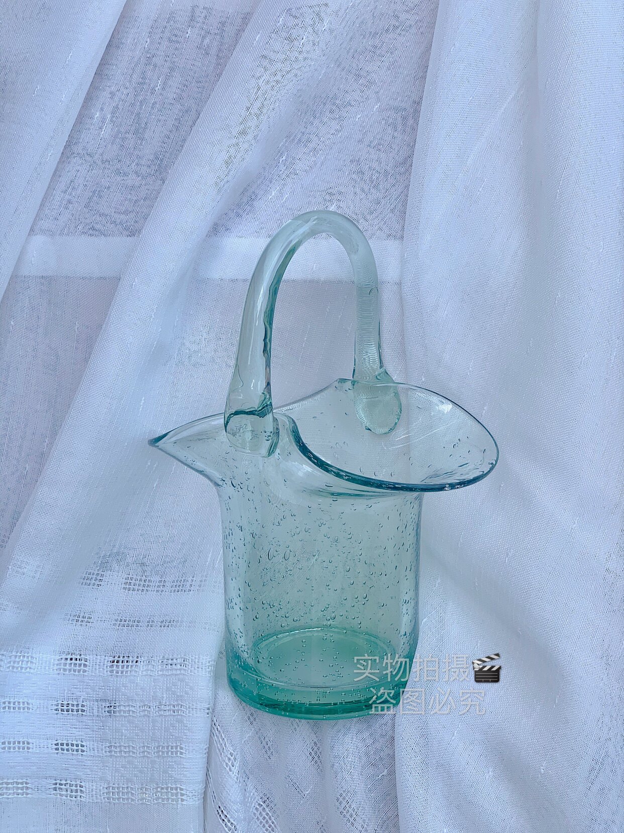 Nordic Creative Lift Basket Bag Vase Glass Transparent Minima Living Room Flower Arrangement Table Fruit Tray Hem
