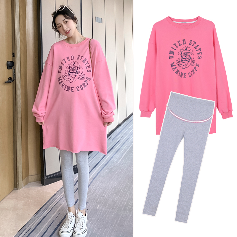 Pregnant women spring net red suit fashion models 2021 small cartoon blouse t-shirt women spring and autumn fashion dress