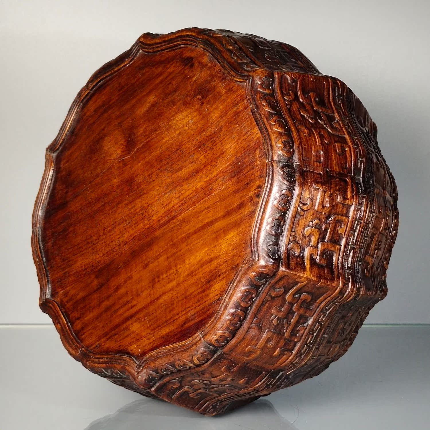 Ancient Play Miscellaneous Collection Wooden Ware Collection Treasured Flowers Pear Wood Reliefs Ancient Beast-shaped Drum Box Home Goods