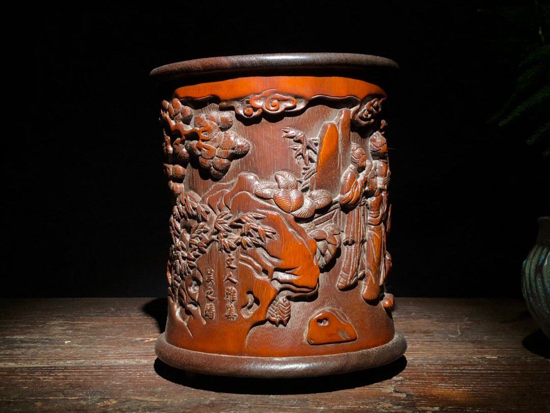 Ancient Play Miscellaneous Collection of Bamboo Sculpture Collection of Treasured Bamboo Carvings Engravings of the literati Ya-set pen holder Wenfang Supplies