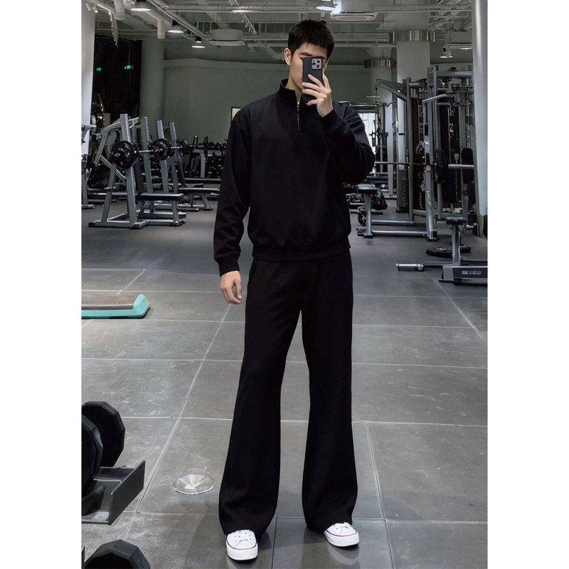 Black Curved-Leg Casual Dress Pants for Men, Summer High-End Slim Fit, Slimming Flared Pants, Cleanfit Raised Waist Straight-Leg Pants Black Curved-Leg Casual Dress Pants for Men, Summer High-End Slim Fit, Slimming Flared Pants, Cleanfit Raised Waist Straight-Leg Pants