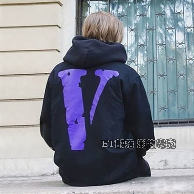 Vlone Friends Miami Limited Edition Distressed Frayed Purple V-Neck Sweatshirt Unisex Loose Pullover Hoodie