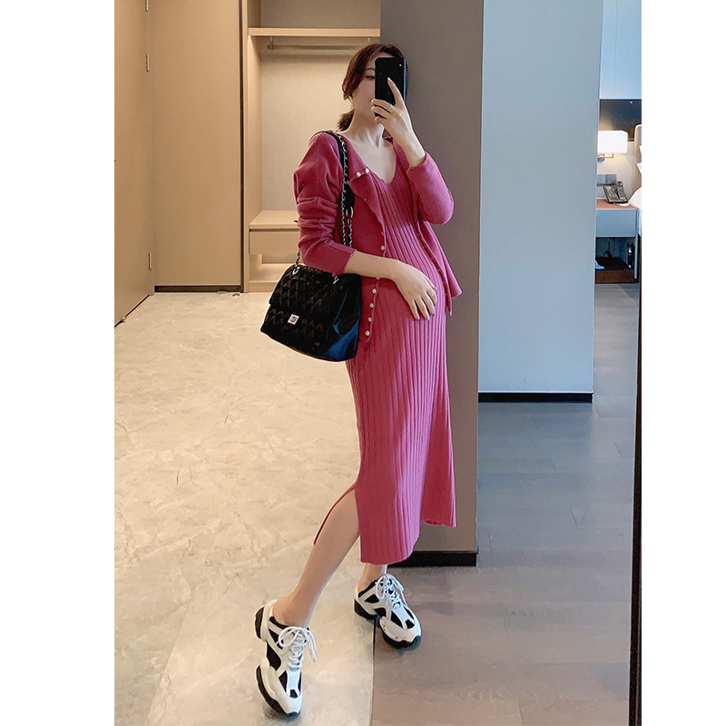 MYL high-end maternity pure wool slip dress long sleeve cardigan two-piece dress