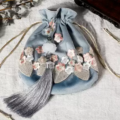 Sang Yao Ji Ting Lan Hanfu bag velvet accessories drawstring tassel embroidered portable crossbody purse