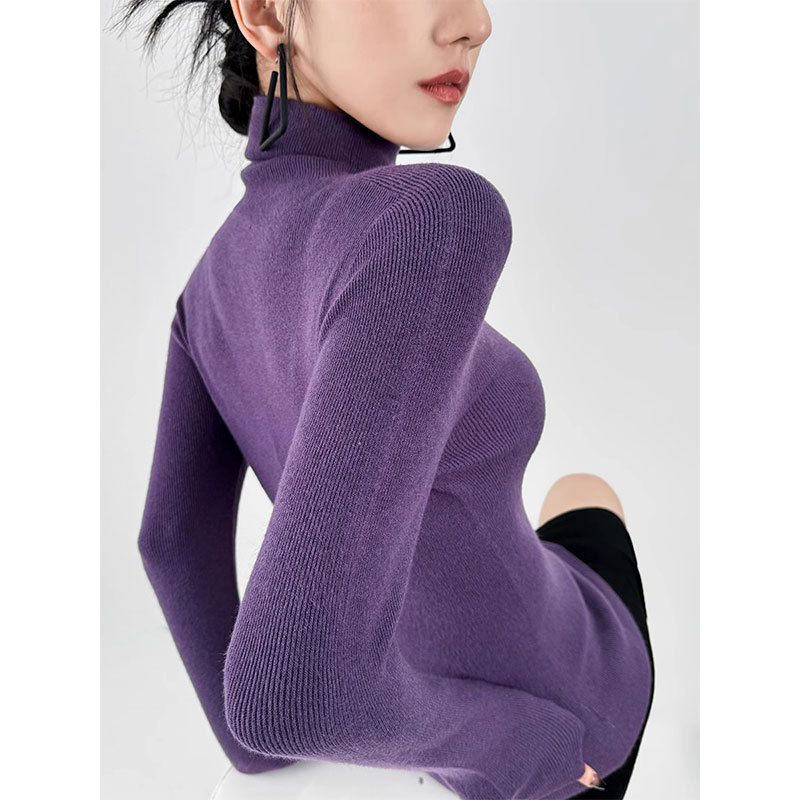 Purple Turtleneck Knitted Base Shirt for Women, Super Stylish and High-End, Perfect for Layering in Autumn and Winter