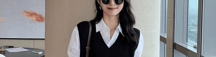 Женская жилетка 毛衣马甲背心衬衫两件套女衬衣春季2025新款搭配叠穿马夹针织上衣