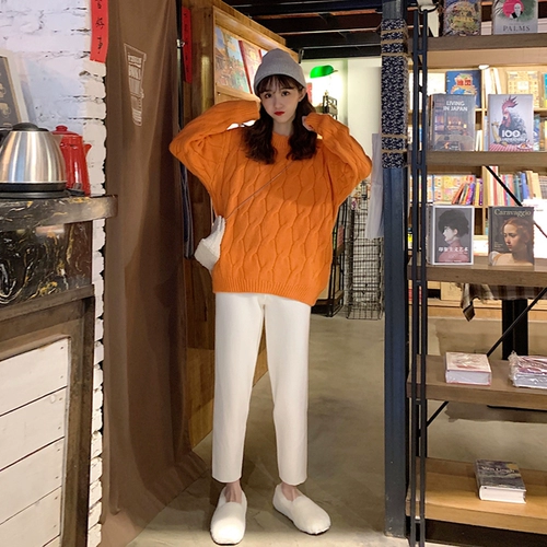 Комплект, трикотажный свитер с косичкой, 2019, в корейском стиле, увеличенная толщина