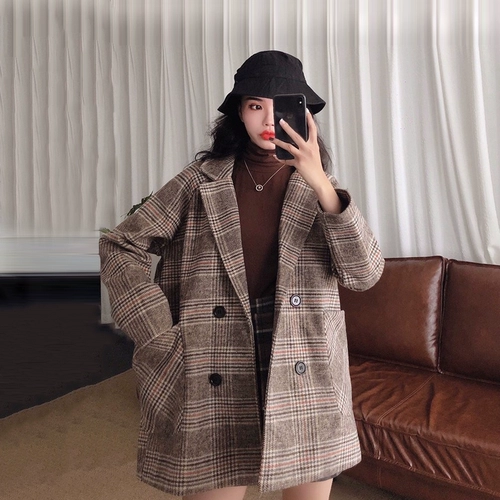 Демисезонное ретро шерстяное шерстяное пальто, длинная куртка, костюм, 2019, в корейском стиле, популярно в интернете, средней длины, увеличенная толщина