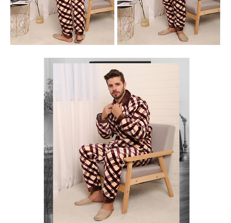 Hàng ngày đặc biệt nam đồ ngủ mùa đông dày ba lớp phù hợp với flannel ấm áp lông cừu dịch vụ nhà bông bộ pijama
