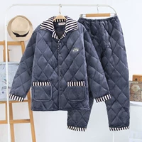 Hàng ngày đặc biệt nam đồ ngủ mùa đông dày ba lớp phù hợp với flannel ấm áp lông cừu dịch vụ nhà bông bộ mặc nhà