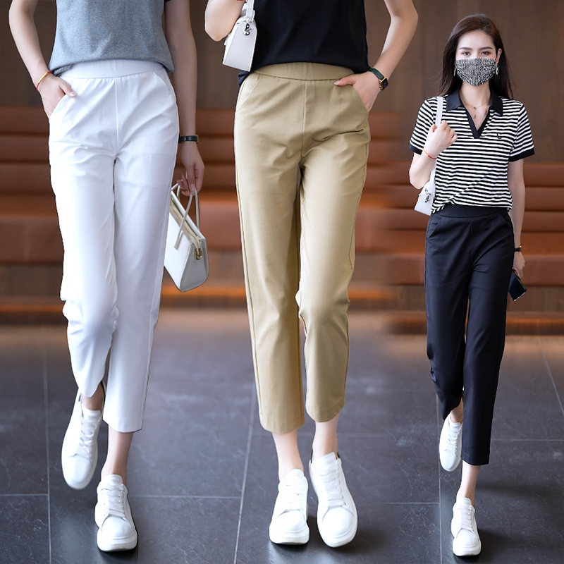 Women's Cropped Pants, Summer Thin Style, 2026 New Model, Petite Casual Cigarette Pants, High-Waisted Straight-Leg Nine-Point Harem Pants
