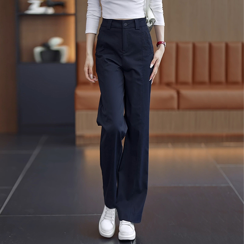Navy Blue Casual Pants for Women, Spring and Autumn 2026 New Style, This Year's Popular High-Waisted Straight-Leg Pants, Slim Wide-Leg Pants