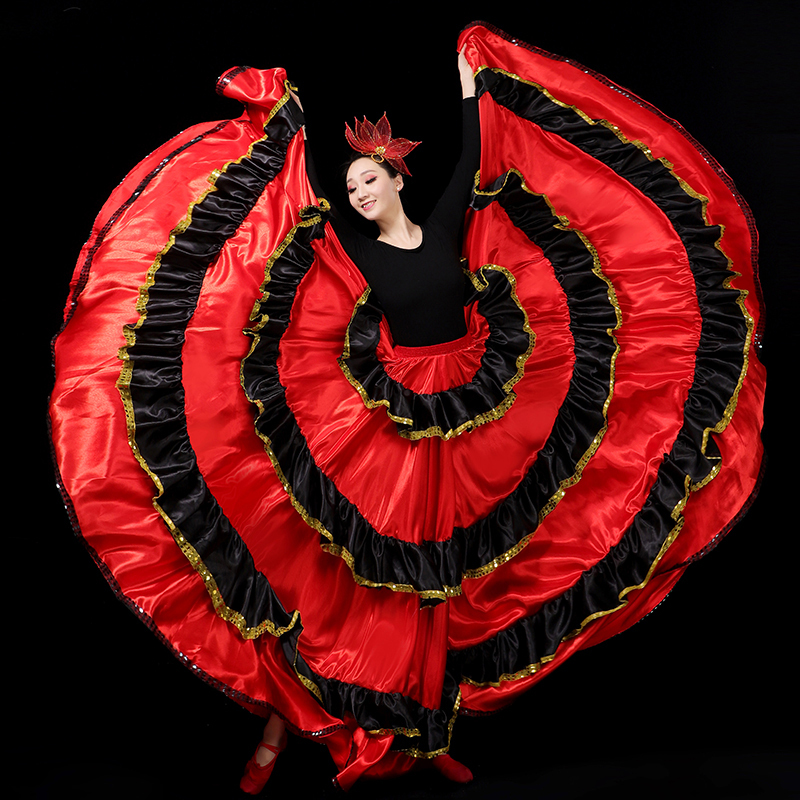 Adult Women's Spanish Flared Skirt Flamenco Style Half Skirt Practice Skirt Stage Dance Opening Dance Costume