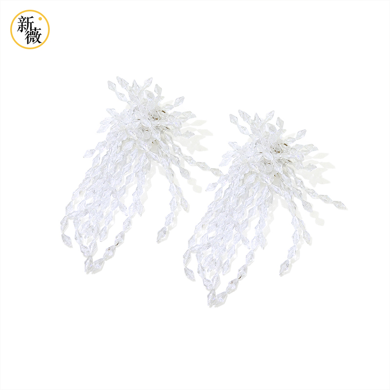 WhiteXinwei new pattern violet Thorough artificial crystal Earrings have more cash than can be accounted for tassels auricular needling Fashion temperament 925 silver needle Earrings female