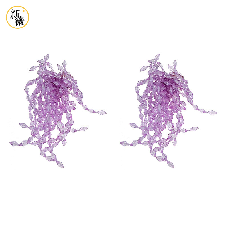 VioletXinwei new pattern violet Thorough artificial crystal Earrings have more cash than can be accounted for tassels auricular needling Fashion temperament 925 silver needle Earrings female