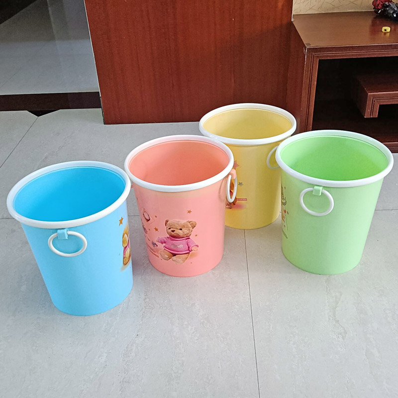 Plastic color printing waste paper basket storage basket with handle can clip garbage bag peel basket bathroom living room sanitary bucket