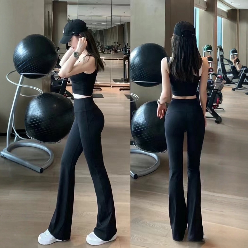 Lu Same Style Bell-Bottom Pants Groove Sports Fitness High-Waisted Slimming Butt-Lifting Flared Yoga Pants for Outerwear Spring and Autumn Style