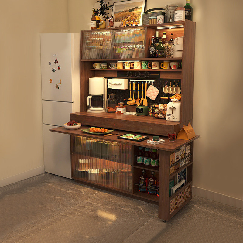 Sideboard with Integrated Dining Table, Electric Rail, Extendable, Rotating, Foldable, Suitable for Small Apartments, Home Use, Mid-Century Style Island Cabinet