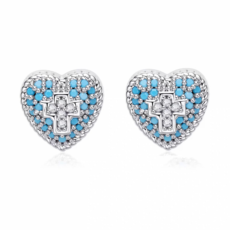 Niche Design Blue Turquoise Cross Heart Niche Design Earrings, Elegant and Fresh Earrings