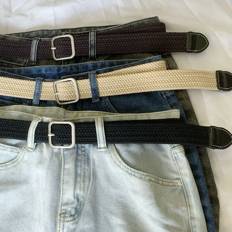 2026 New Woven Leather Belt for Men, Women's Jeans Belt, Military Training Trendy Young People's Canvas Belt, Men's Black