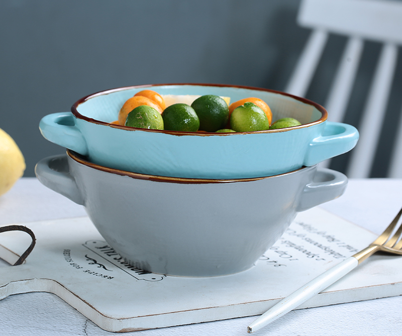 Microflawless double ear dish European style Western dining soup tray Deep disc Home Dish Refreshment Breakfast Pan ceramic Fruit Sharappan