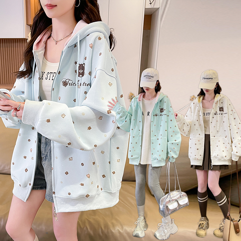 Girly Preppy Style Cute Bear Jacket for Girls, Spring and Autumn, Middle and High School Students, Big Kids, Sweet Ear Hooded Sweatshirt Girly Preppy Style Cute Bear Jacket for Girls, Spring and Autumn, Middle and High School Students, Big Kids, Sweet Ear Hooded Sweatshirt