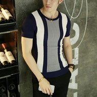 Nam ngắn tay áo len cổ tròn quần áo Slim nam mùa hè ăn mặc Hàn Quốc phù hợp với màu sắc t-shirt thoáng khí xu hướng của nam giới áo len áo ấm mùa đông nam