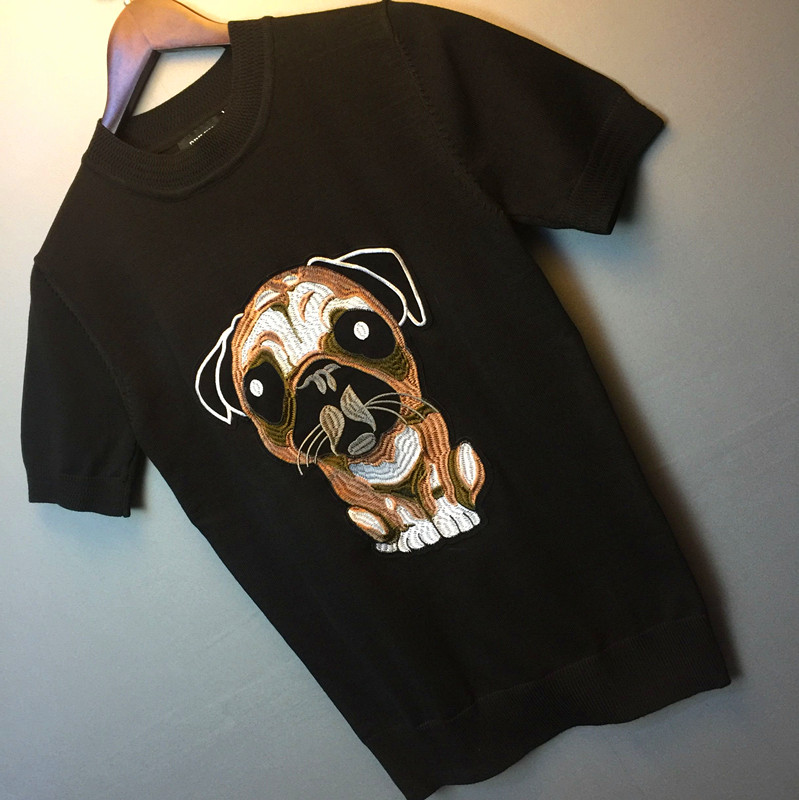 Nam ngắn tay t-shirt những người yêu thích mùa hè mỏng áo len nam vòng cổ puppy thêu sinh viên Hàn Quốc phiên bản của áo len thoáng khí