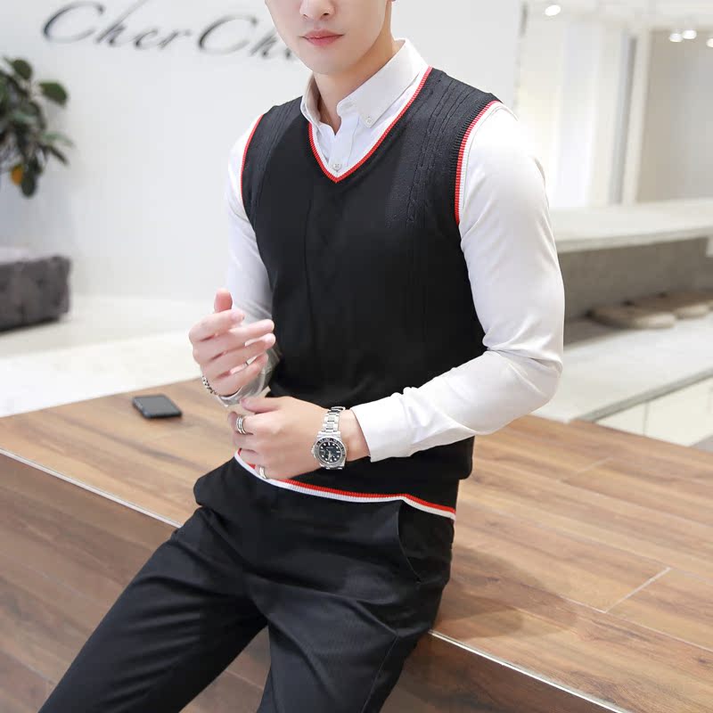 Bin Musen mùa thu và mùa đông vest nam không tay áo len thanh niên áo len nam vest Anh phiên bản Hàn Quốc của áo len xu hướng đồ vest nam