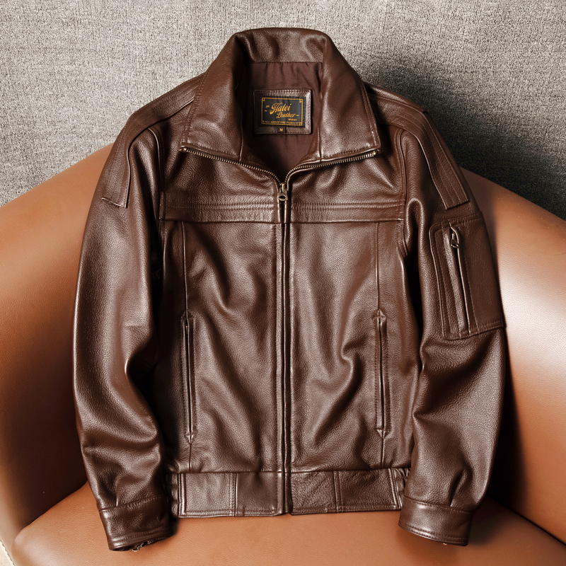 02-Style Flight Suit Men's First-Layer Cowhide Genuine Leather Jacket Men's Large Size Genuine Uncoated Air and Space Pilot Jacket