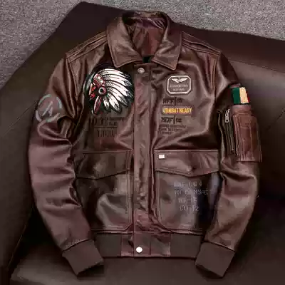 Winter new motorcycle indian embroidered leather jacket men's leather lapel flying leather jacket horse leather short jacket